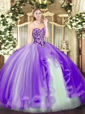  Tulle Sweetheart Sleeveless Lace Up Beading and Ruffles Vestidos de Quinceanera in Lavender