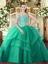 Luxurious Turquoise Sweetheart Neckline Beading and Ruffled Layers Quinceanera Dress Sleeveless Lace Up