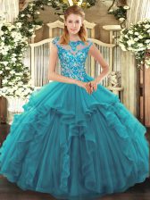 Fabulous Scoop Cap Sleeves Organza 15th Birthday Dress Ruffles Lace Up