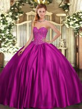 Charming Sweetheart Sleeveless Lace Up 15th Birthday Dress Fuchsia Satin