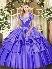 Graceful Purple Sleeveless Beading and Ruffled Layers Floor Length Sweet 16 Dresses