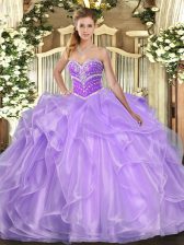 Nice Lavender Organza Lace Up Sweetheart Sleeveless Floor Length Quinceanera Dresses Beading and Ruffles