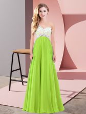 Wonderful One Shoulder Neckline Beading Prom Gown Sleeveless Lace Up