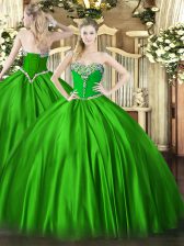  Sweetheart Sleeveless Satin 15 Quinceanera Dress Beading Lace Up
