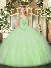  Yellow Green Lace Up Vestidos de Quinceanera Beading and Ruffles Sleeveless Floor Length