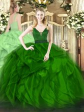  Green Sleeveless Organza Zipper Sweet 16 Dress for Military Ball and Sweet 16 and Quinceanera