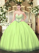 Custom Designed Yellow Green Ball Gowns Satin Sweetheart Sleeveless Beading Floor Length Lace Up 15 Quinceanera Dress