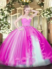  Sweetheart Sleeveless Zipper 15 Quinceanera Dress Fuchsia Tulle