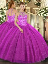 Amazing Fuchsia Sleeveless Beading and Embroidery and Sequins Floor Length 15 Quinceanera Dress