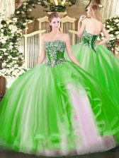  Strapless Sleeveless Sweet 16 Dress Floor Length Beading and Ruffles Tulle