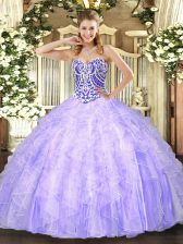 Graceful Ball Gowns 15th Birthday Dress Lavender Sweetheart Tulle Sleeveless Asymmetrical Lace Up