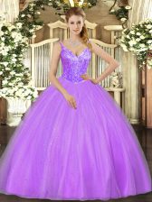 Attractive Lavender V-neck Lace Up Beading Quinceanera Dress Sleeveless