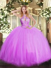  Tulle Sleeveless Floor Length Ball Gown Prom Dress and Beading