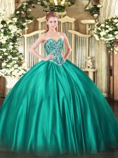 Smart Floor Length Turquoise Sweet 16 Quinceanera Dress Sweetheart Sleeveless Lace Up