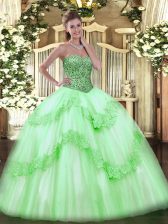 Fashion Tulle Sweetheart Sleeveless Lace Up Beading and Appliques and Ruffles Vestidos de Quinceanera in 