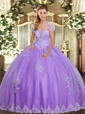 Custom Fit Lavender Ball Gowns Appliques Vestidos de Quinceanera Lace Up Tulle Sleeveless Floor Length