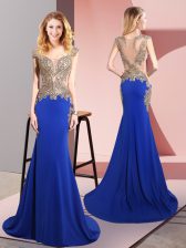  Royal Blue Scoop Neckline Beading Evening Dress Sleeveless Side Zipper