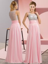 Dynamic Floor Length Empire Sleeveless Baby Pink Prom Dress Side Zipper