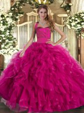 Top Selling Ruffles Quince Ball Gowns Fuchsia Lace Up Sleeveless Floor Length