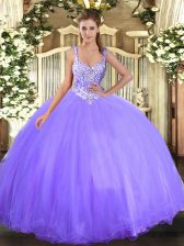 Admirable Scoop Sleeveless Tulle Vestidos de Quinceanera Beading Lace Up
