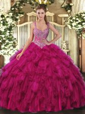 Hot Selling Straps Sleeveless Organza Quinceanera Gown Beading and Ruffles Lace Up