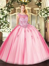 Top Selling Pink Sleeveless Tulle Zipper Quinceanera Gowns for Sweet 16 and Quinceanera