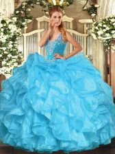  Organza Sleeveless Floor Length Quinceanera Dresses and Beading and Ruffles