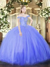 Colorful Floor Length Blue 15 Quinceanera Dress Off The Shoulder Sleeveless Lace Up