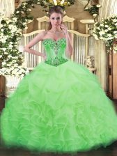 Organza Sleeveless Floor Length Quinceanera Dress and Beading and Ruffles and Pick Ups