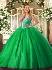 Sumptuous Straps Sleeveless Tulle Quinceanera Dresses Beading Lace Up