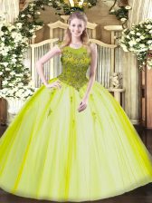  Tulle Sleeveless Floor Length 15 Quinceanera Dress and Beading