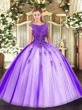 New Arrival Purple Tulle Zipper Vestidos de Quinceanera Sleeveless Floor Length Beading and Appliques