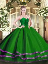 Lovely Green Ball Gowns Tulle Sweetheart Sleeveless Ruffled Layers Floor Length Zipper Quinceanera Gowns