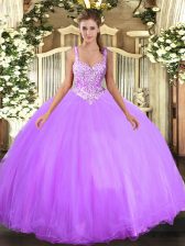 Fashion Floor Length Lavender Quinceanera Dress Straps Sleeveless Lace Up