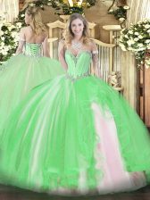 Clearance Sleeveless Floor Length Beading and Ruffles Lace Up Quinceanera Dress