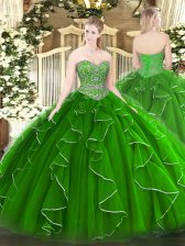 Superior Green Sweetheart Neckline Beading and Ruffles Vestidos de Quinceanera Sleeveless Lace Up