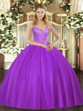Eye-catching Eggplant Purple Sleeveless Floor Length Beading Lace Up 15th Birthday Dress