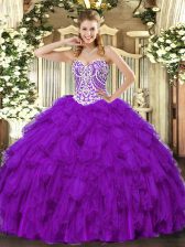  Sleeveless Beading and Ruffles Lace Up Ball Gown Prom Dress