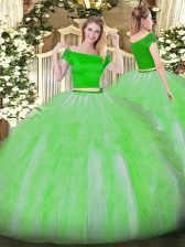  Floor Length Green Quinceanera Dresses Off The Shoulder Short Sleeves Zipper