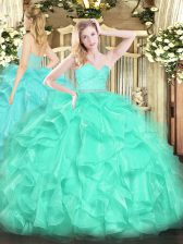 Designer Turquoise Sleeveless Organza Zipper 15 Quinceanera Dress for Military Ball and Sweet 16 and Quinceanera