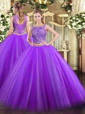 Eggplant Purple Scoop Lace Up Beading Sweet 16 Quinceanera Dress Sleeveless