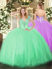 On Sale Tulle Sleeveless Floor Length 15th Birthday Dress and Beading