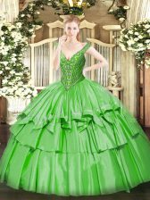 On Sale Lace Up V-neck Beading and Ruffled Layers Sweet 16 Dresses Organza and Taffeta Sleeveless