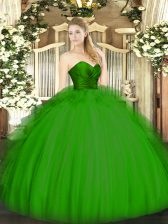 Fashionable Sleeveless Floor Length Ruffles Zipper Quince Ball Gowns with Green
