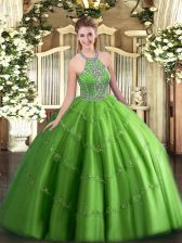 Shining Tulle Lace Up Vestidos de Quinceanera Sleeveless Floor Length Beading and Appliques