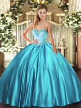  Sweetheart Sleeveless Quinceanera Dresses Floor Length Beading Teal Satin