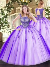 Fancy Tulle Sleeveless Floor Length Quince Ball Gowns and Beading