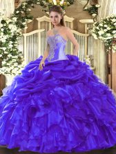 Colorful Sweetheart Sleeveless Organza Quinceanera Gown Beading and Ruffles Lace Up
