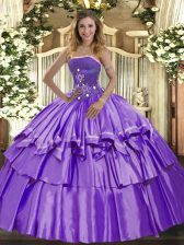 Elegant Lavender Sleeveless Floor Length Beading and Ruffled Layers Lace Up Sweet 16 Dresses