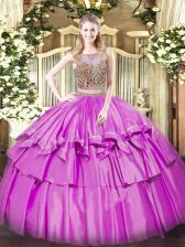  Lilac Sleeveless Beading and Ruffled Layers Floor Length Quinceanera Dress